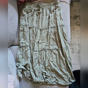 Amazon Olive Green Tiered Maxi Skirt